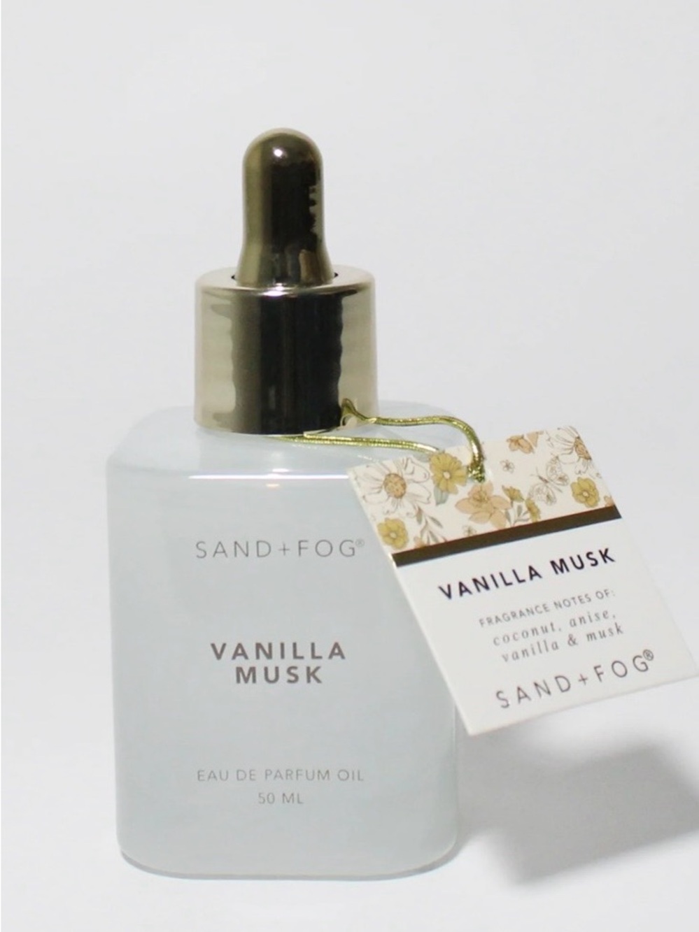 Sand+Fog Vanilla Musk Eau de Parfum Oil — White Bottle with Gold Dropper